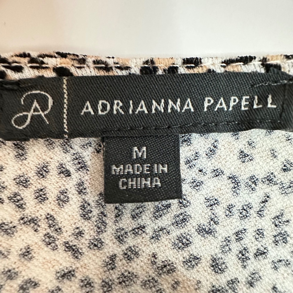 Adrianna Papell 3/4 Sleeves Blouse Womens Medium Tan Black Animal Print  Top - Picture 3 of 9